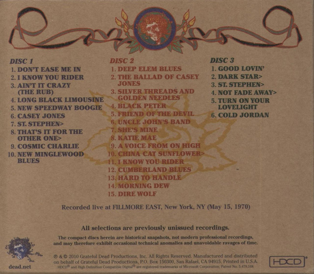Grateful Dead Road Trips: Vol. 3, No. 3: Fillmore East 5.15.70 + Bonus Disc US 4-CD album set 081227979935