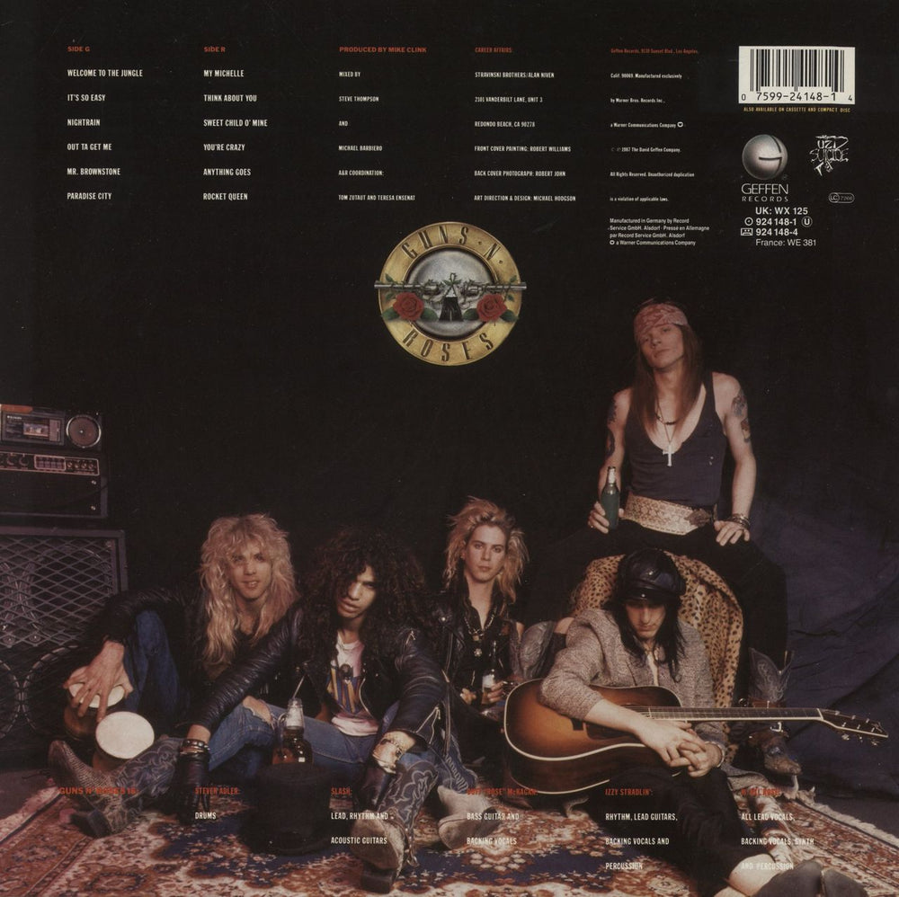 Guns N Roses Appetite For Destruction - 1st + Cross Sticker + 2 Hype Stickers UK vinyl LP album (LP record) 075992414814