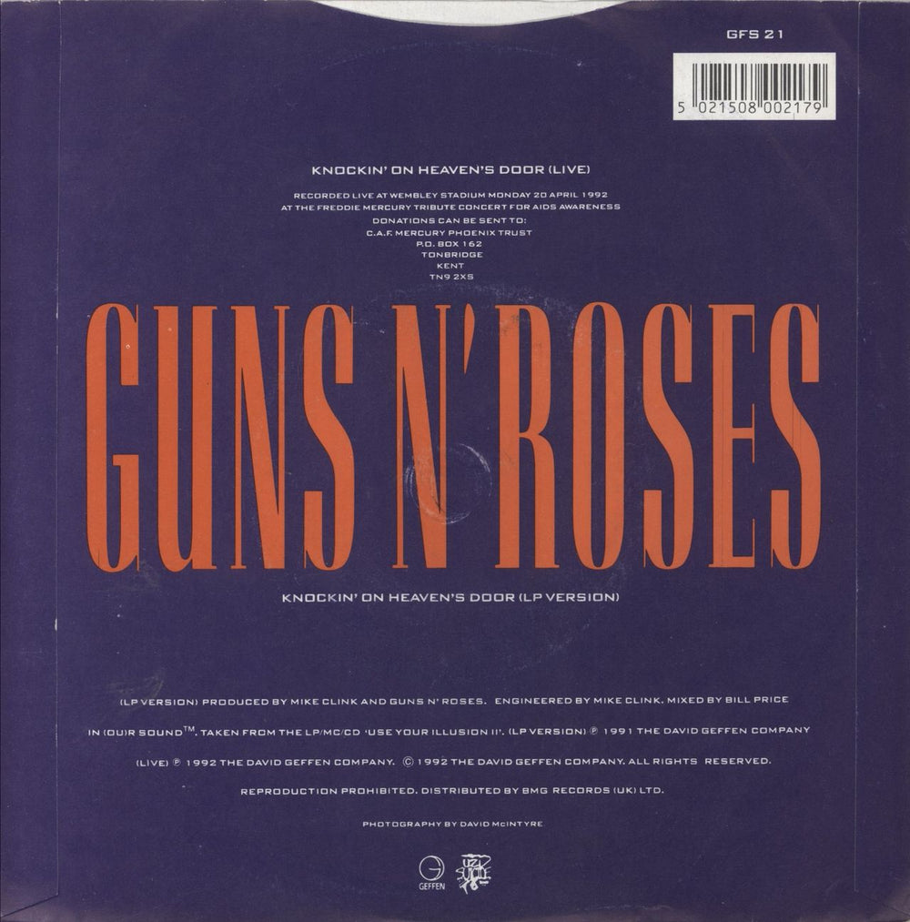 Guns N Roses Knockin' On Heaven's Door UK 7" vinyl single (7 inch record / 45) 5021508002179