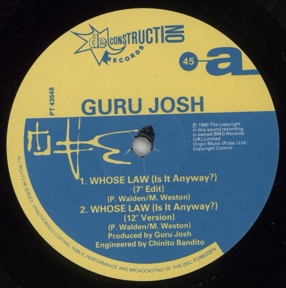 Guru Josh Whose Law (Is It Anyway)? UK 12" vinyl single (12 inch record / Maxi-single) GRU12WH508050