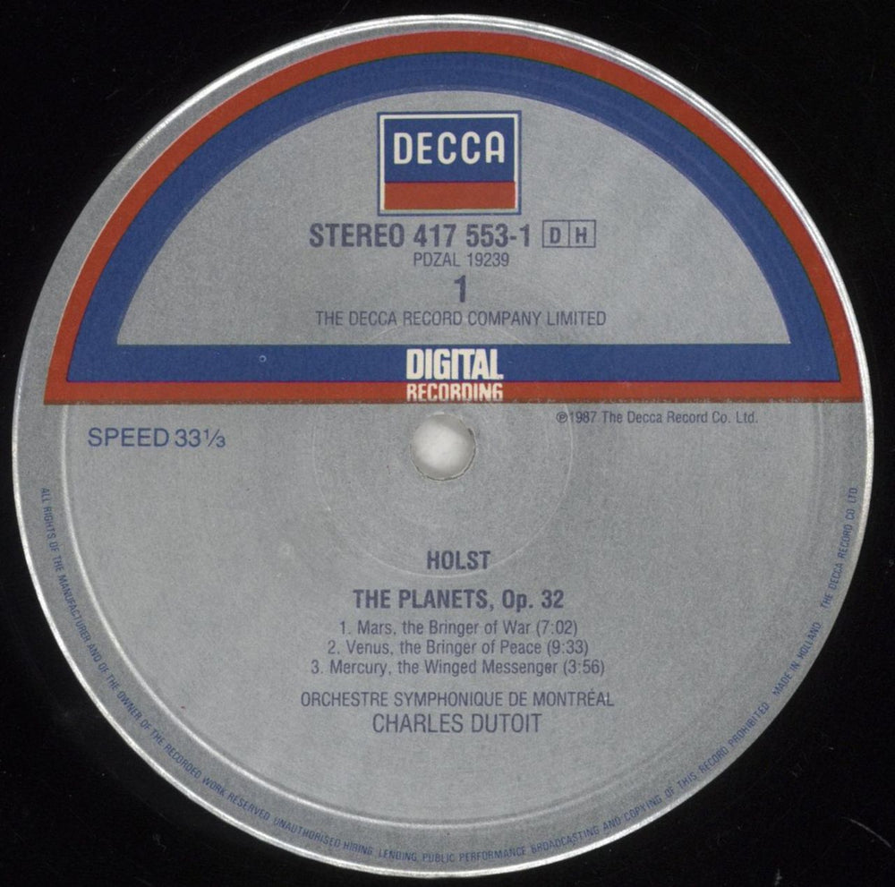 Gustav Holst The Planets Dutch vinyl LP album (LP record) GSVLPTH855924