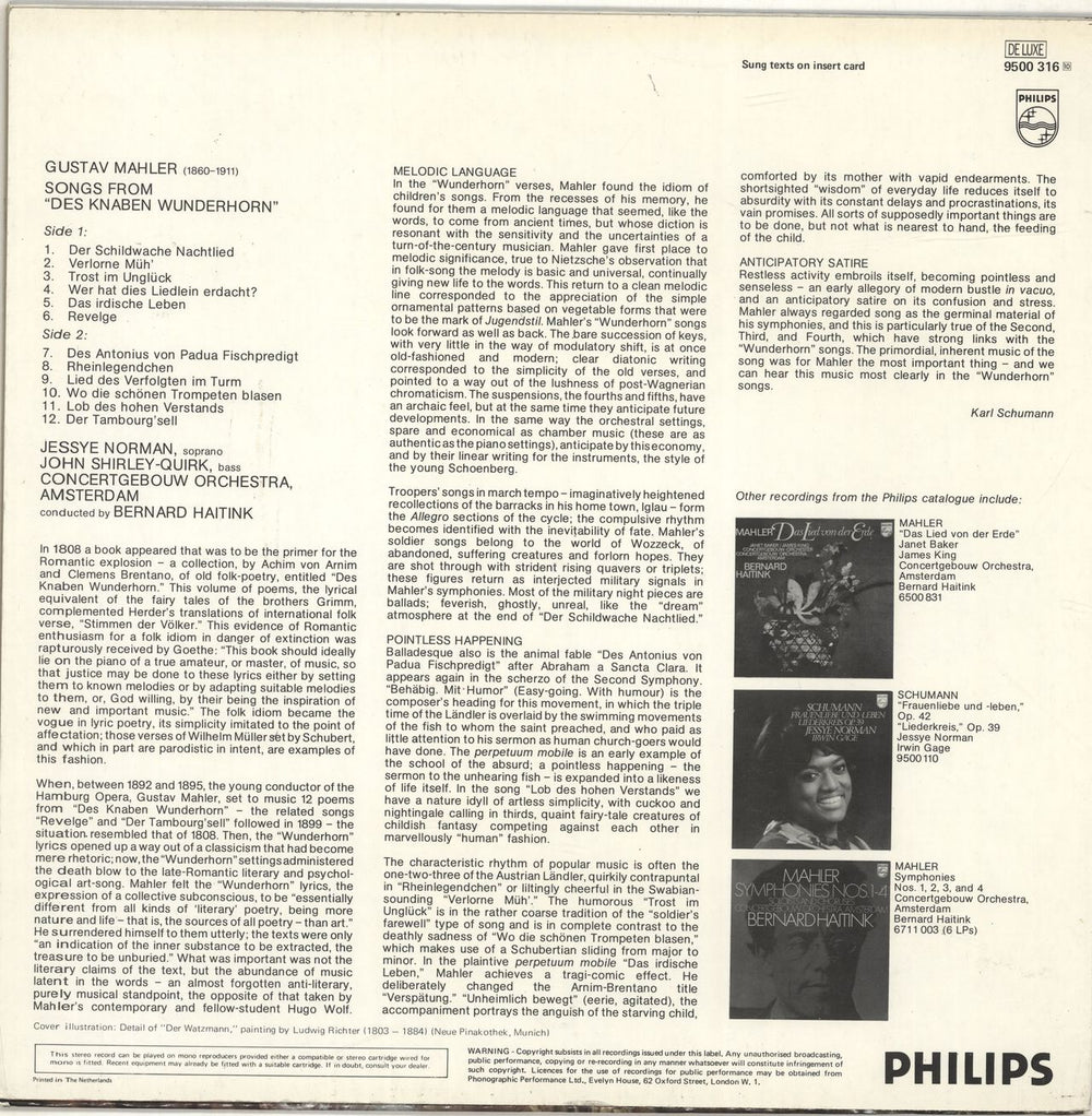 Gustav Mahler Songs From 'Des Knaben Wunderhorn' UK vinyl LP album (LP record)