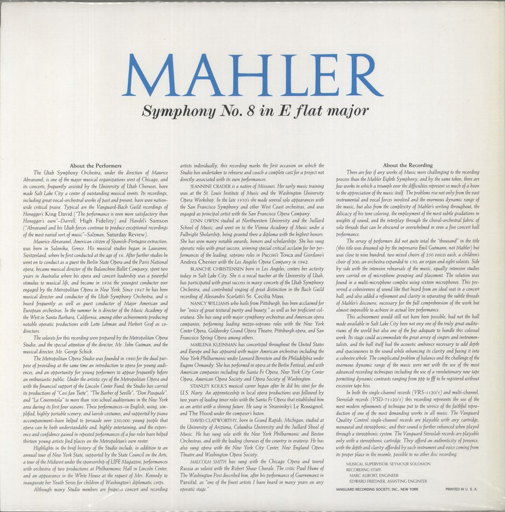 Gustav Mahler Symphony Of A Thousand (Symphony No. 8 In E Flat Major) - 200gm - Sealed US 2-LP vinyl record set (Double LP Album)