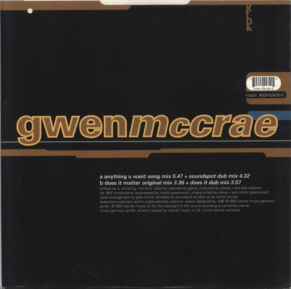 Gwen McCrae Anything U Want - Mixes UK 12" vinyl single (12 inch record / Maxi-single) 745099243005