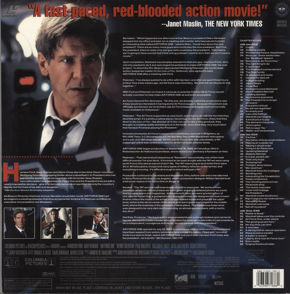 Harrison Ford Air Force One US laserdisc / lazerdisc