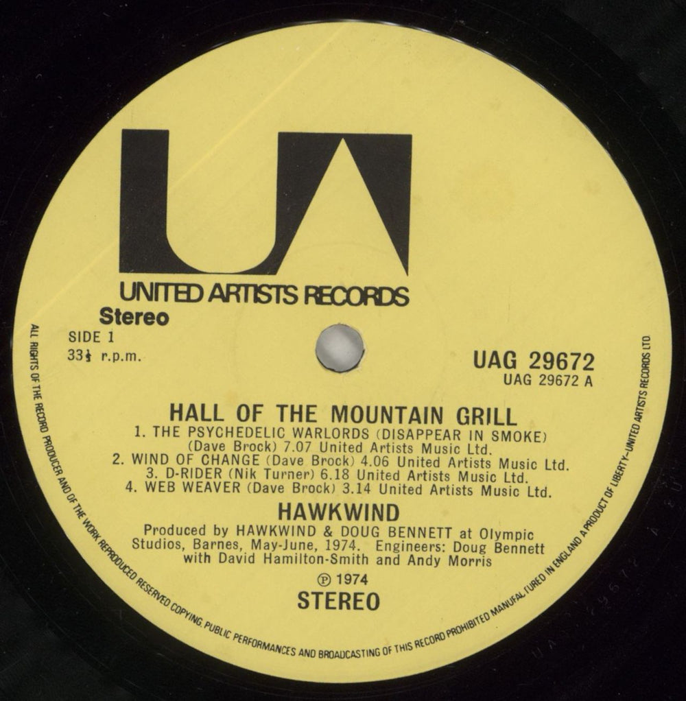 Hawkwind Hall Of The Mountain Grill + Inner - Yellow labels UK vinyl LP album (LP record) HWKLPHA863154