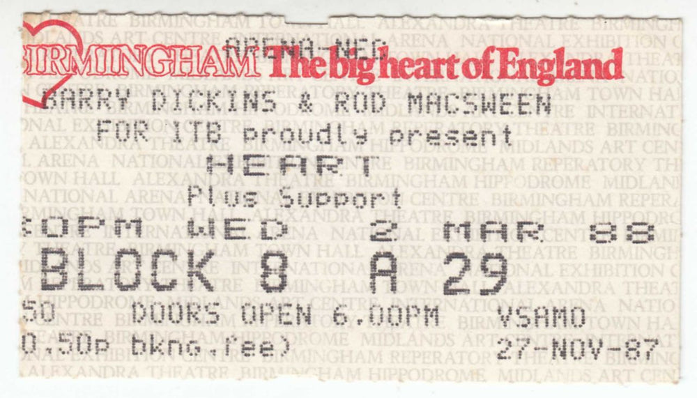 Heart Bad Animals Tour 1988 + stub UK tour programme HEATRBA275372