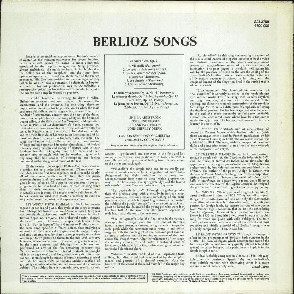 Hector Berlioz Berlioz: Complete Songs with Orchestra UK vinyl LP album (LP record)