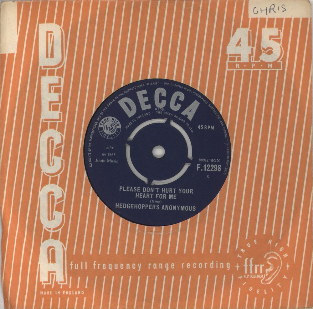 Hedgehoppers Anonymous Don't Push Me UK 7" vinyl single (7 inch record / 45)