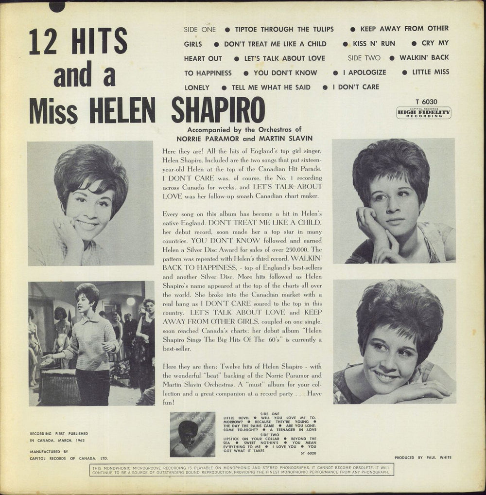 Helen Shapiro 12 Hits And A Miss Canadian vinyl LP album (LP record)