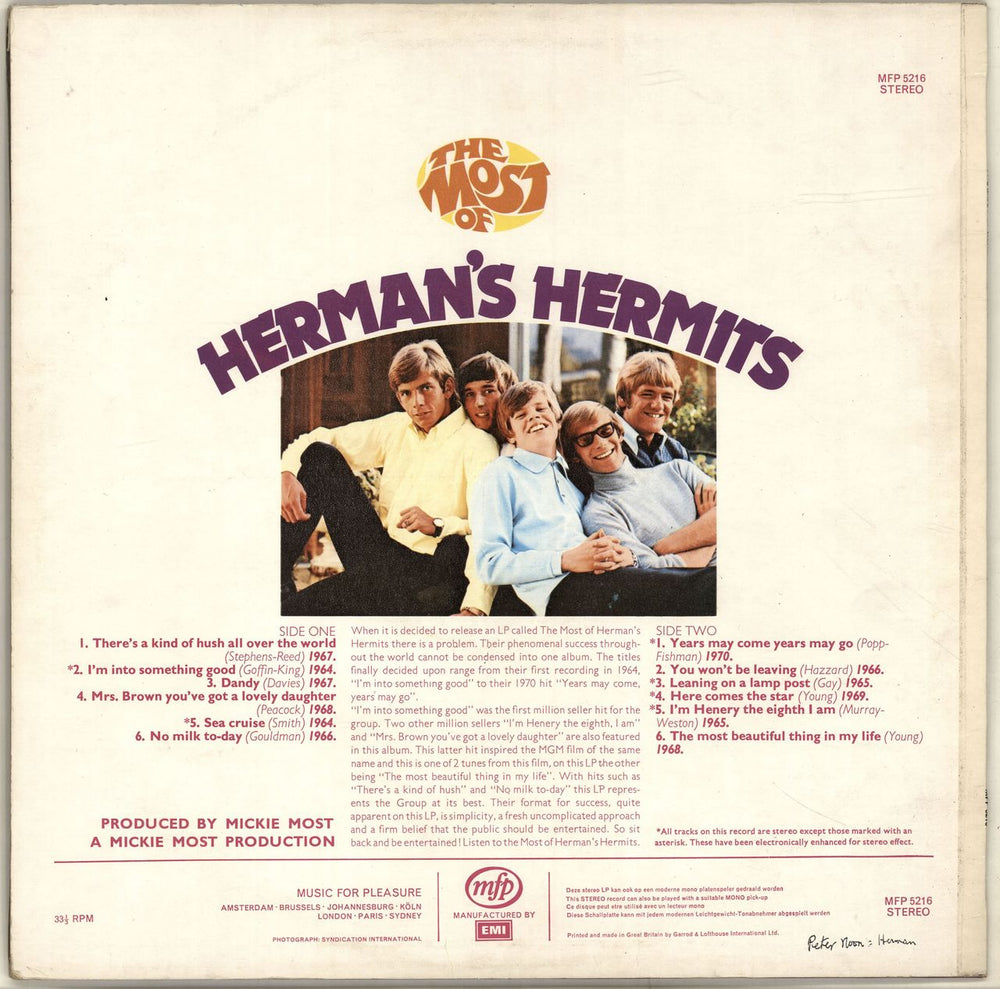 Herman's Hermits The Most Of Herman's Hermits UK vinyl LP album (LP record)