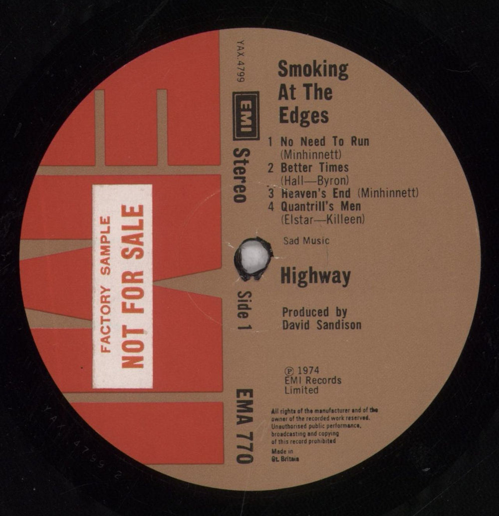 Highway Smoking At The Edges - Factory Sample - EX UK vinyl LP album (LP record) HWYLPSM846928