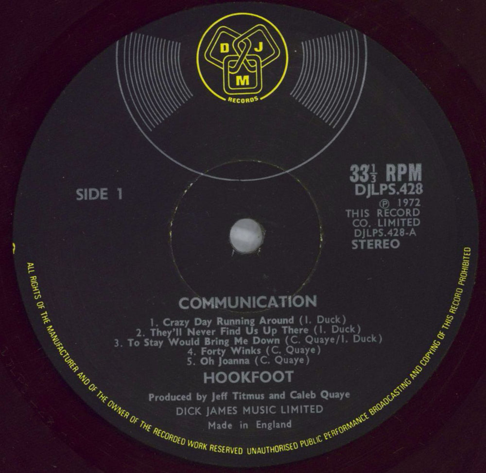 Hookfoot Communication - EX UK vinyl LP album (LP record) HFTLPCO826125