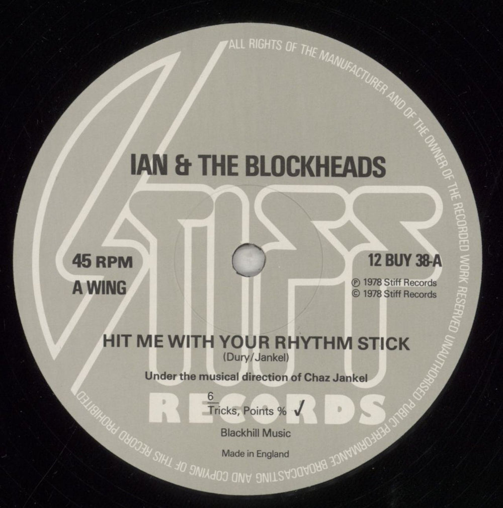 Ian Dury Hit Me With Your Rhythm Stick - stickered sleeve UK 12" vinyl single (12 inch record / Maxi-single) IND12HI439886