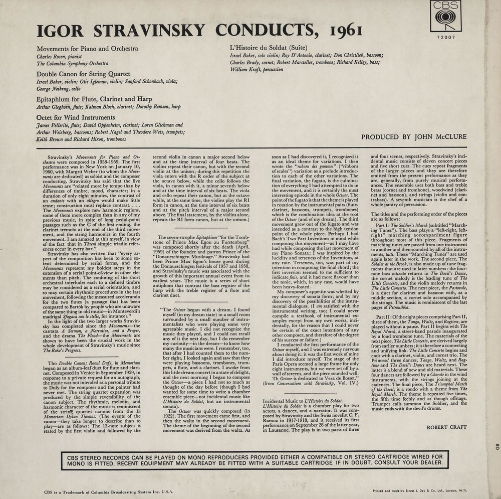Igor Stravinsky Conducts, 1961 UK vinyl LP album (LP record)