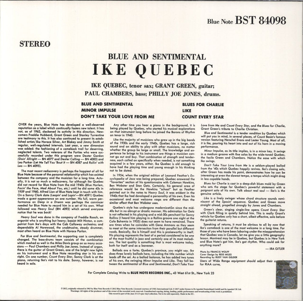 Ike Quebec Blue And Sentimental - 180gm Vinyl UK vinyl LP album (LP record) IKQLPBL841322