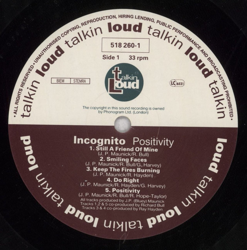 Incognito Positivity UK vinyl LP album (LP record) ICGLPPO845493