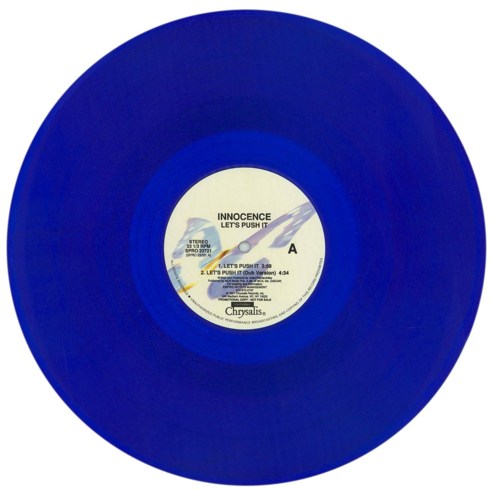 Innocence Let's Push It - Blue Vinyl US Promo 12" vinyl single (12 inch record / Maxi-single) NNI12LE859968