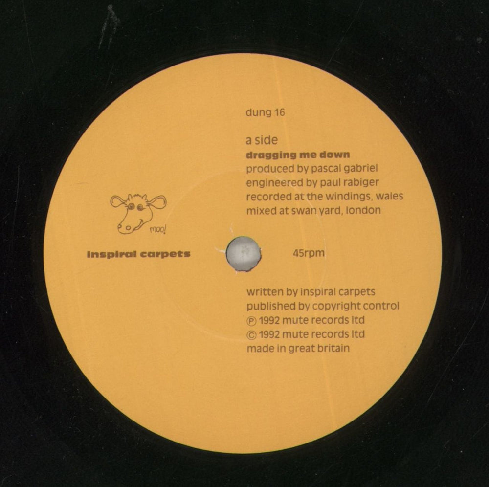 Inspiral Carpets Dragging Me Down + Merch Insert UK 7" vinyl single (7 inch record / 45) 5016025150168