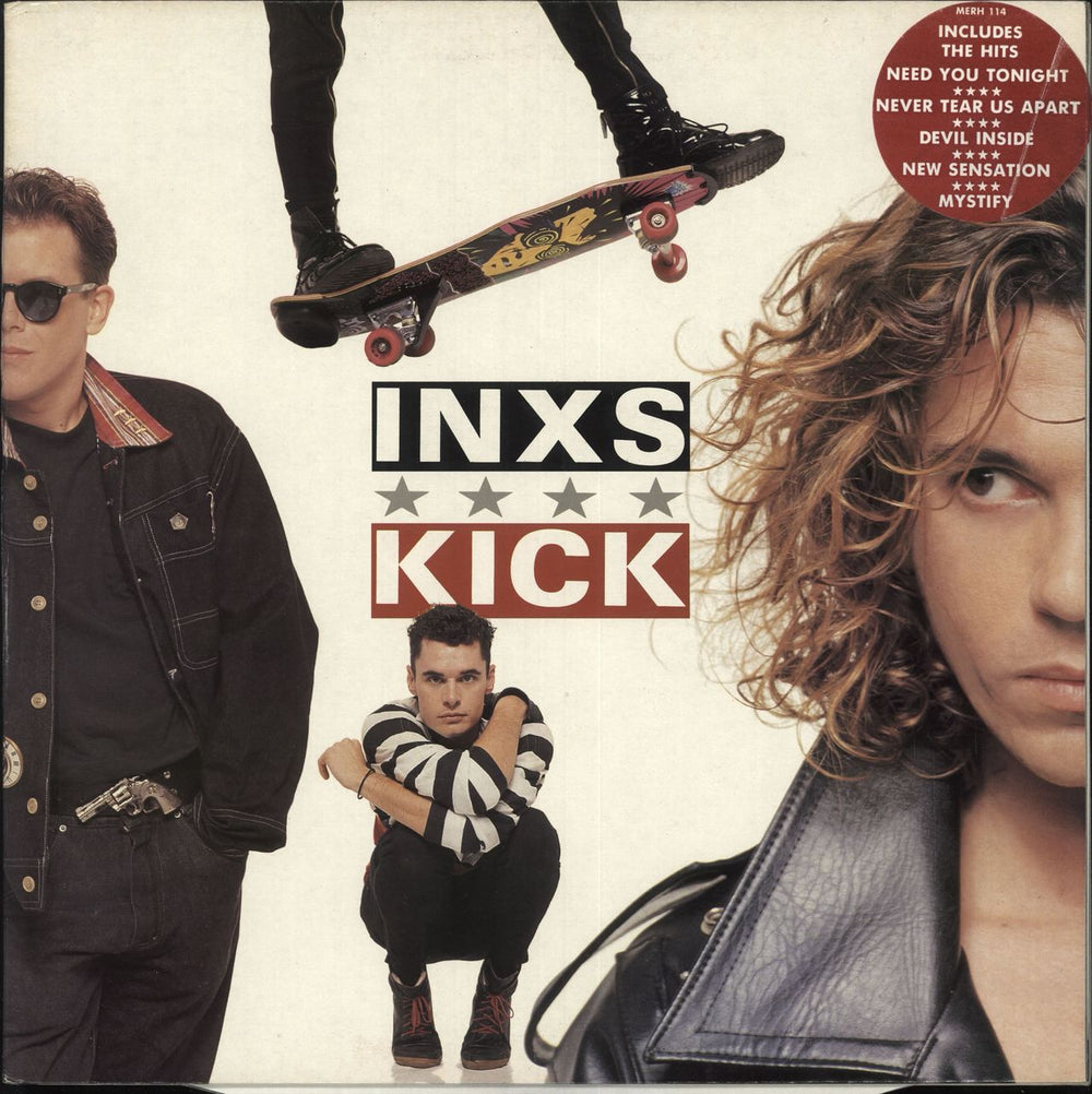 Inxs Kick - Red Hype Sticker UK vinyl LP album (LP record) MERH114
