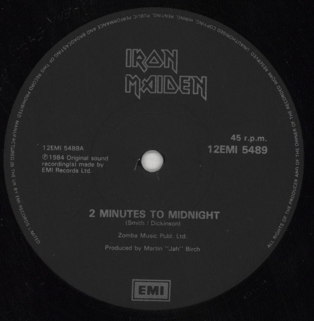 Iron Maiden 2 Minutes To Midnight - 'Warning' stickered UK 12" vinyl single (12 inch record / Maxi-single) IRO12MI558269