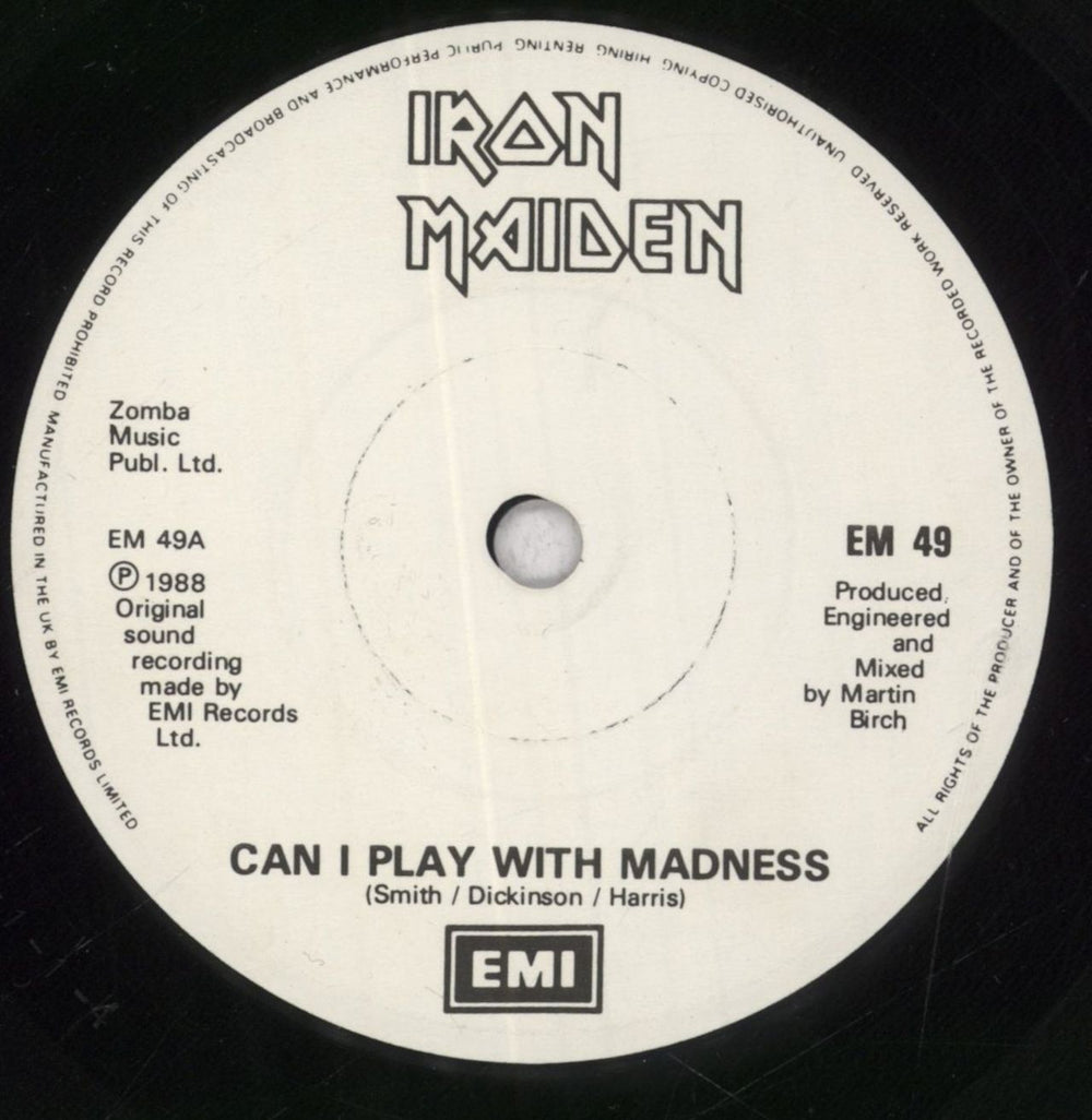 Iron Maiden Can I Play With Madness - White Labels UK 7" vinyl single (7 inch record / 45) IRO07CA846246