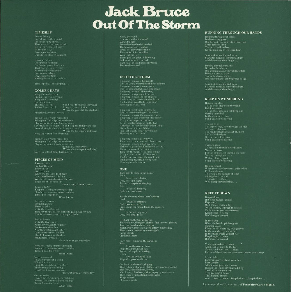 Jack Bruce Out Of The Storm + Insert UK vinyl LP album (LP record)