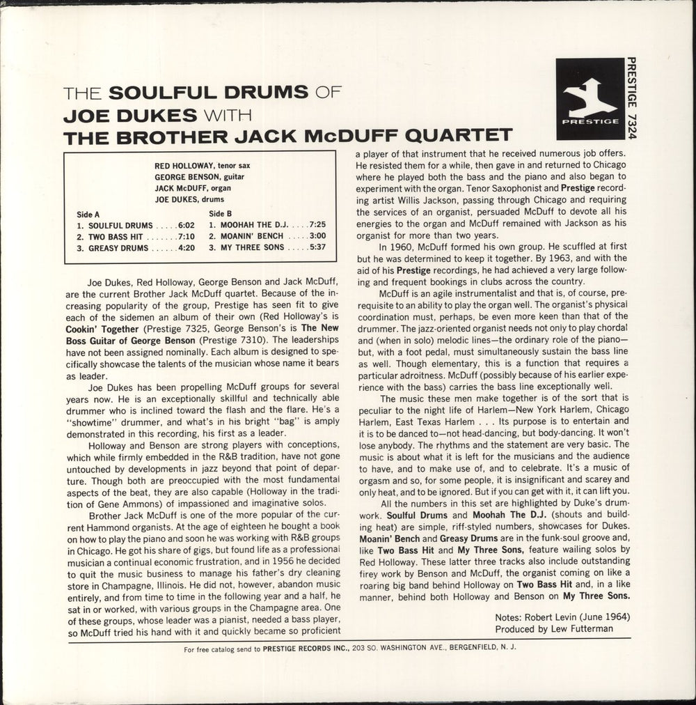 Jack McDuff The Soulful Drums Of Joe Dukes With The Brother Jack McDuff Quartet US vinyl LP album (LP record)