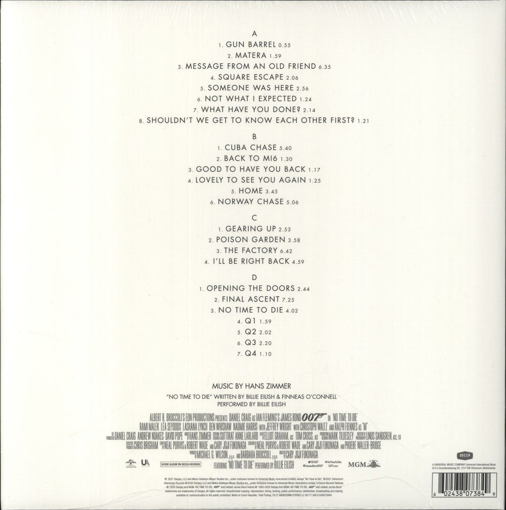 James Bond No Time To Die (Original Motion Picture Soundtrack) - Gold Vinyl UK 2-LP vinyl record set (Double LP Album) 602438073887