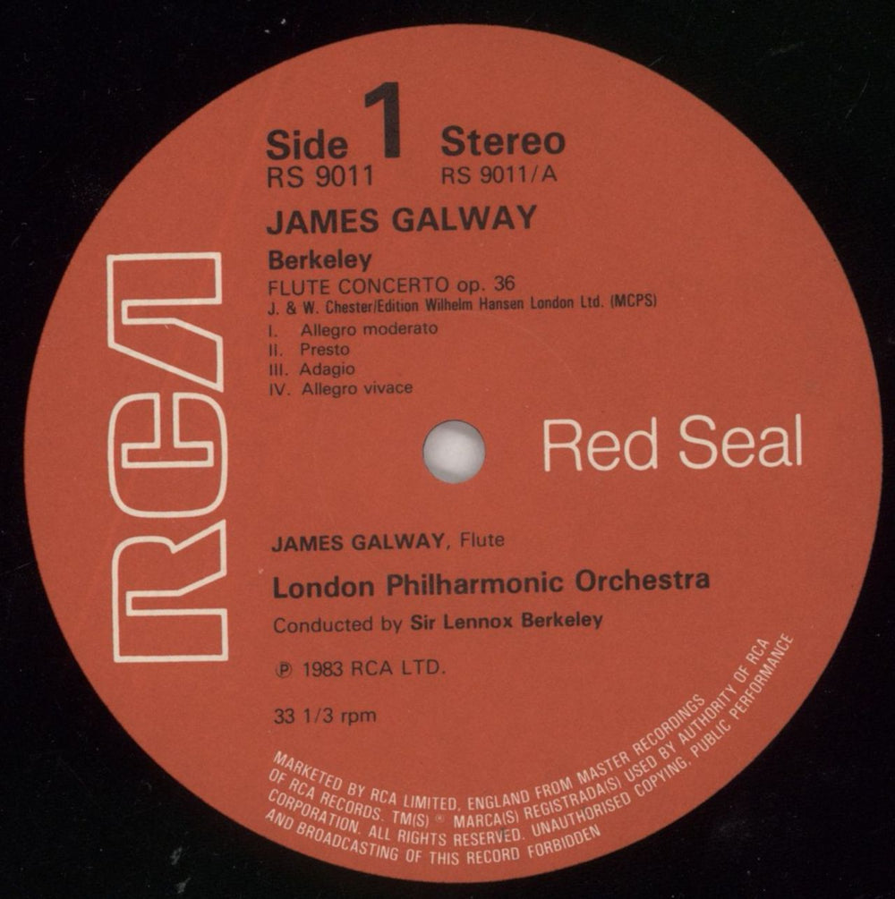 James Galway James Galway Plays Lennox Berkeley UK vinyl LP album (LP record) 1JGLPJA860263