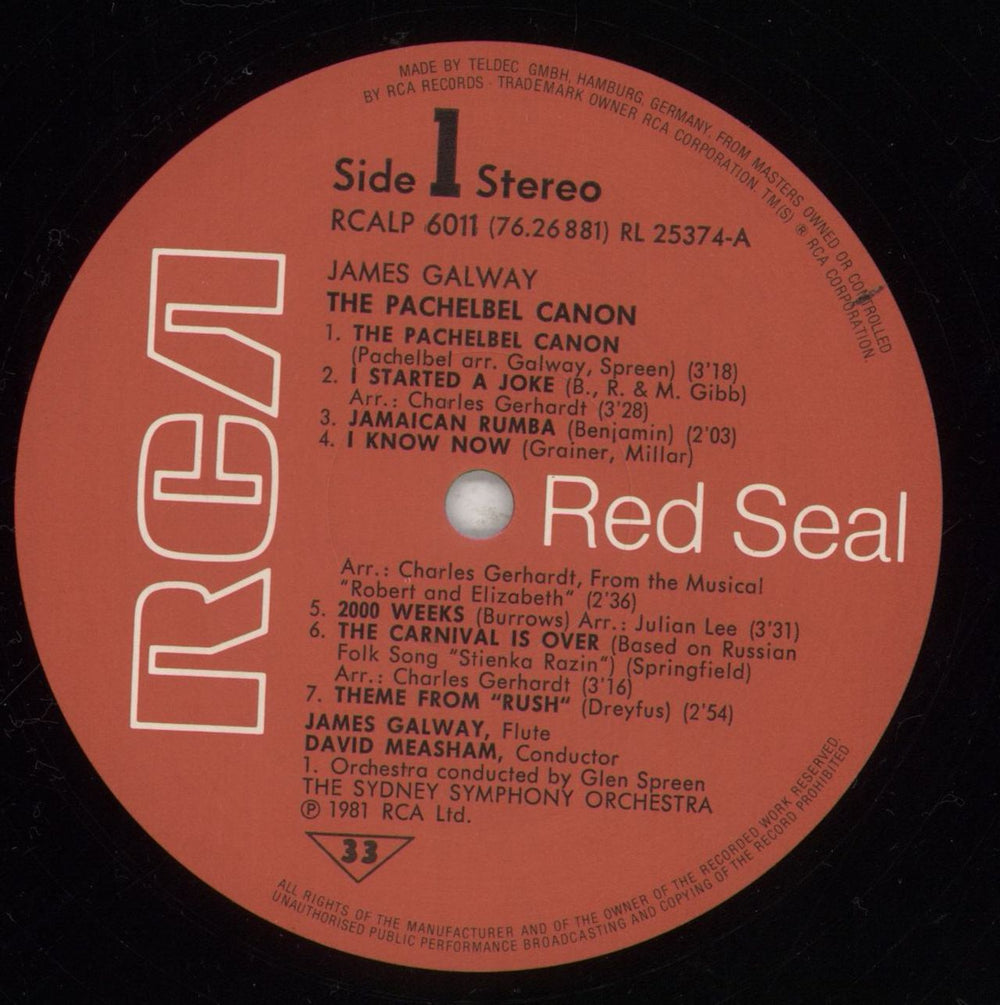 James Galway The Pachelbel Canon UK vinyl LP album (LP record) 1JGLPTH686348