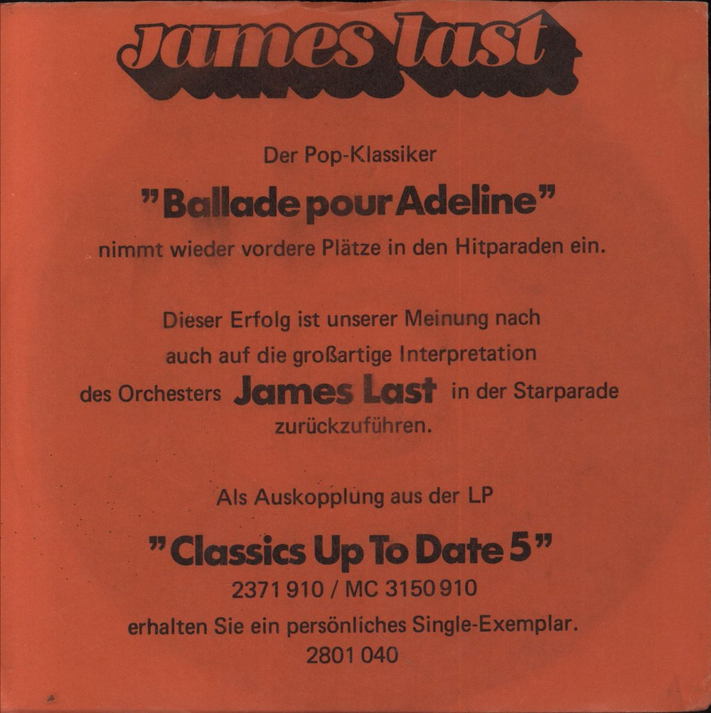 James Last Ballade Pour Adeline German 7" vinyl single (7 inch record / 45) 2801040