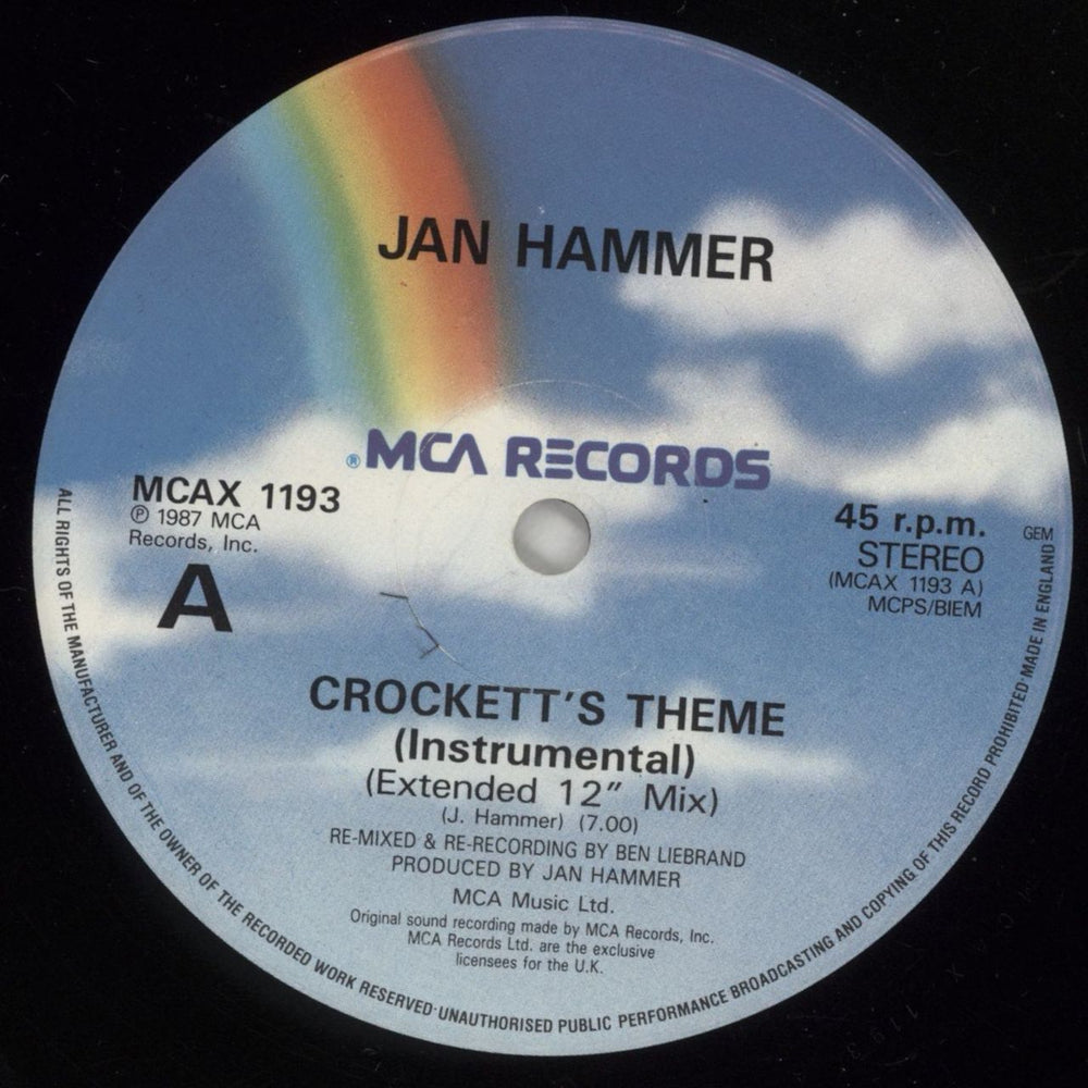 Jan Hammer Crockett's Theme UK 12" vinyl single (12 inch record / Maxi-single) JNH12CR49808