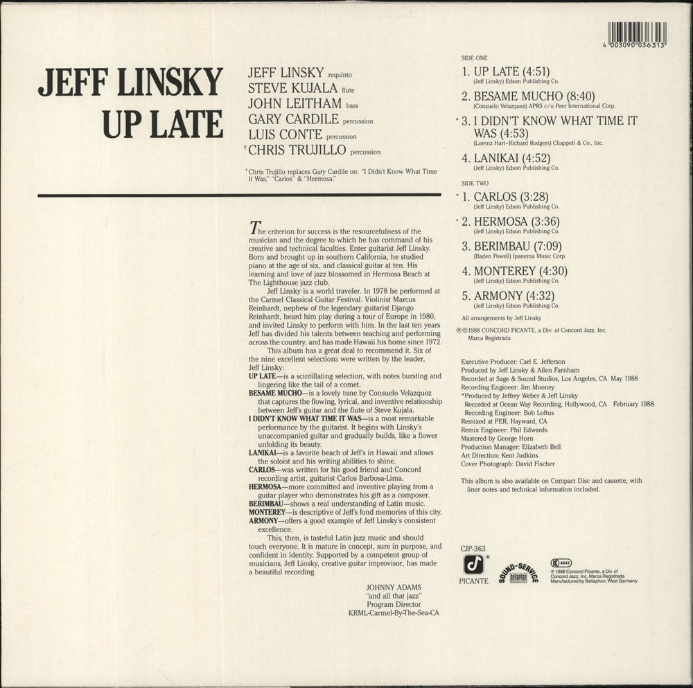 Jeff Linsky Up Late German vinyl LP album (LP record) 4003090036313
