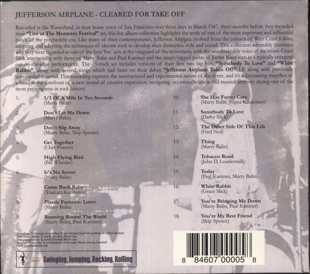 Jefferson Airplane Cleared For Take Off US CD album (CDLP) 884607000058