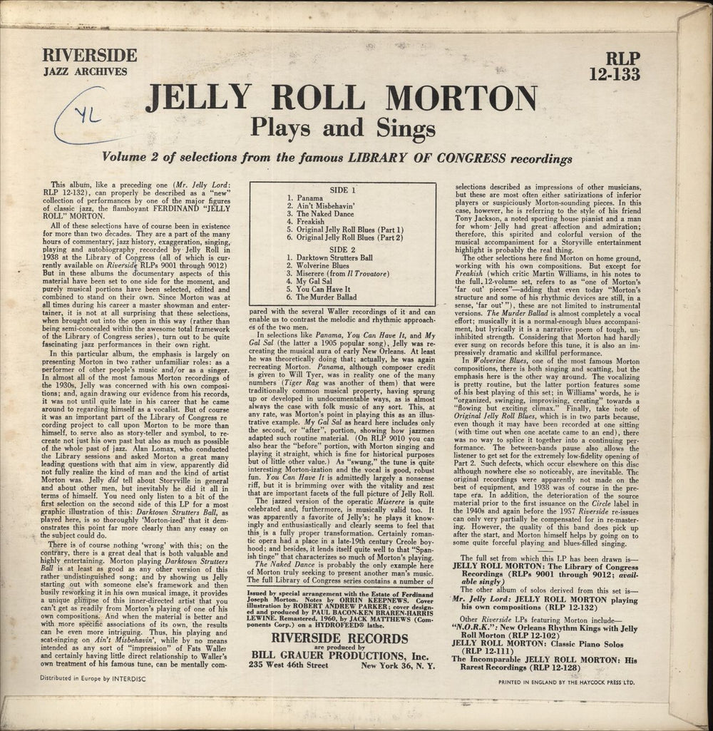 Jelly Roll Morton Plays And Sings Volume II US vinyl LP album (LP record)