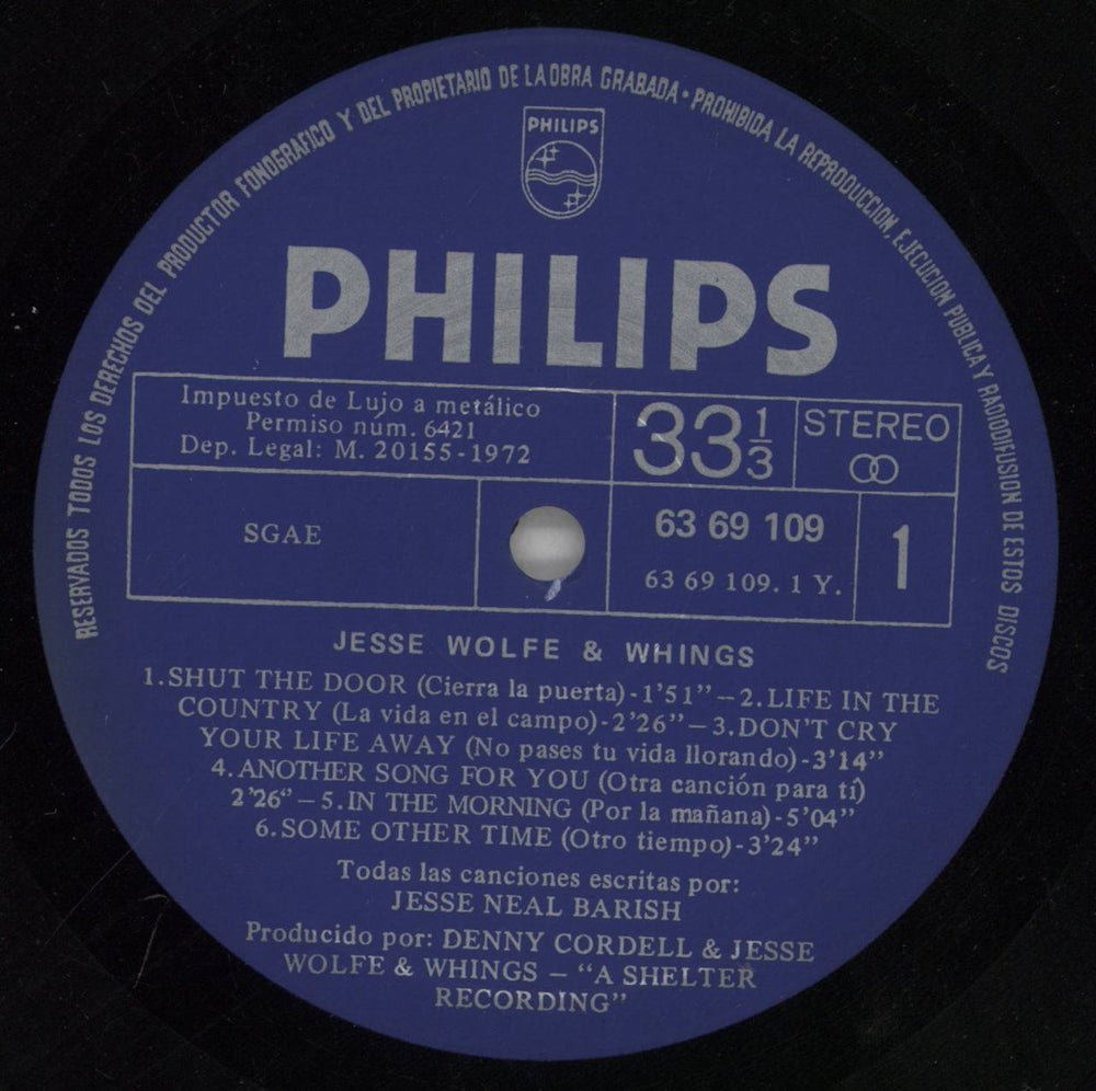 Jesse, Wolf And Whings Jesse, Wolf And Whings Spanish vinyl LP album (LP record) 9J-LPJE863596