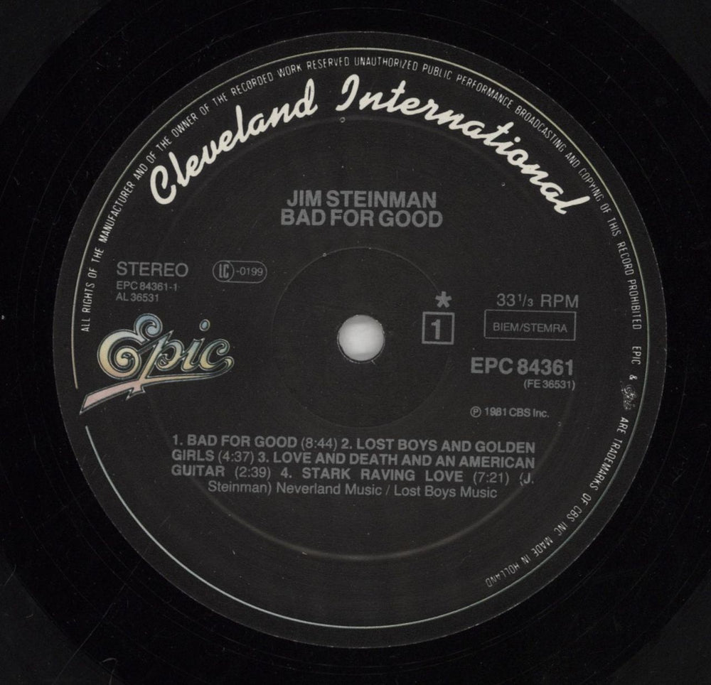 Jim Steinman Bad For Good  - Stickered Sleeve Dutch vinyl LP album (LP record) J-SLPBA862284