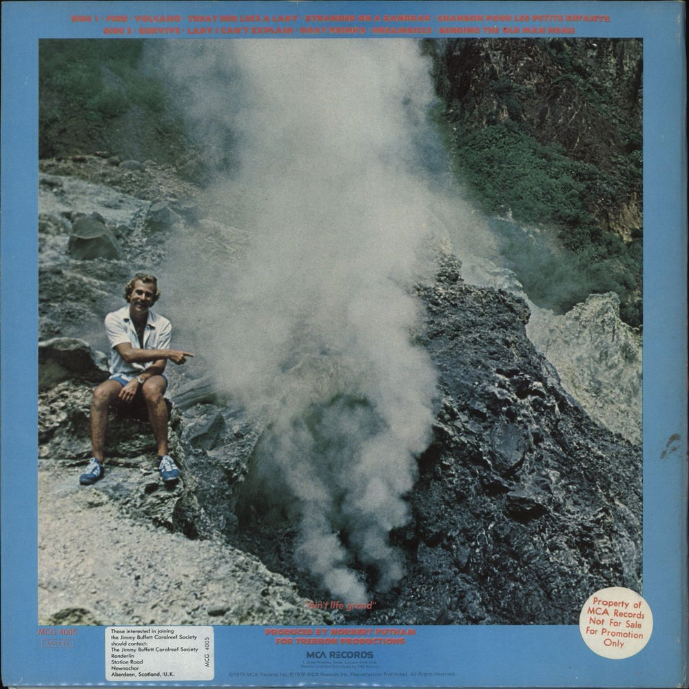 Jimmy Buffett Volcano - Promo Stickered UK vinyl LP album (LP record)