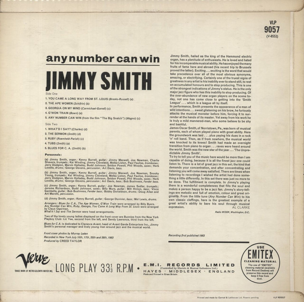 Jimmy Smith (Jazz Organ) Any Number Can Win UK vinyl LP album (LP record)