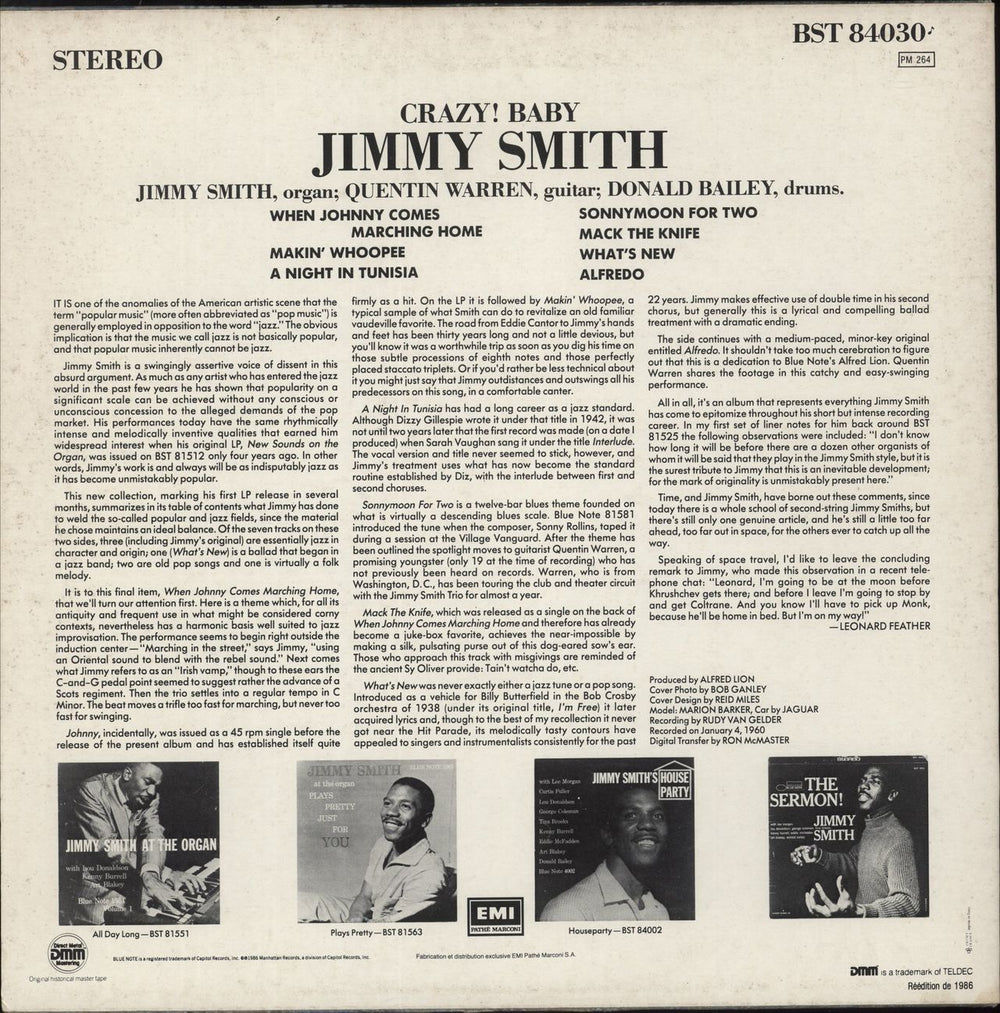 Jimmy Smith (Jazz Organ) Crazy! Baby French vinyl LP album (LP record)