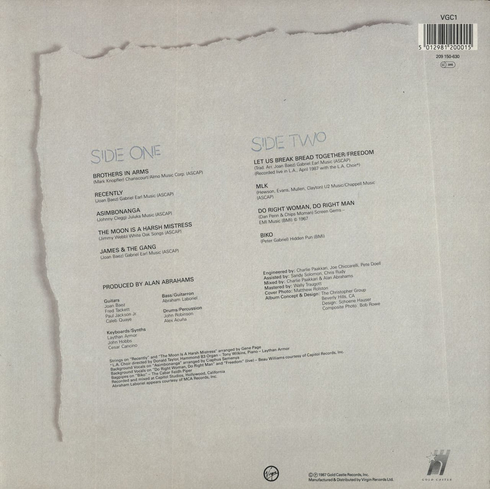 Joan Baez Recently UK vinyl LP album (LP record) 5012981200015