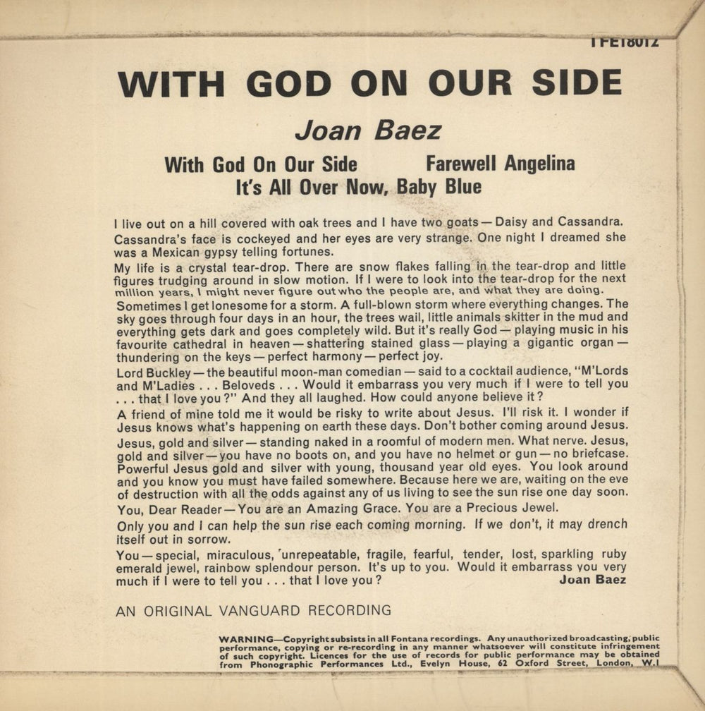 Joan Baez With God On Our Side UK 7" vinyl single (7 inch record / 45)