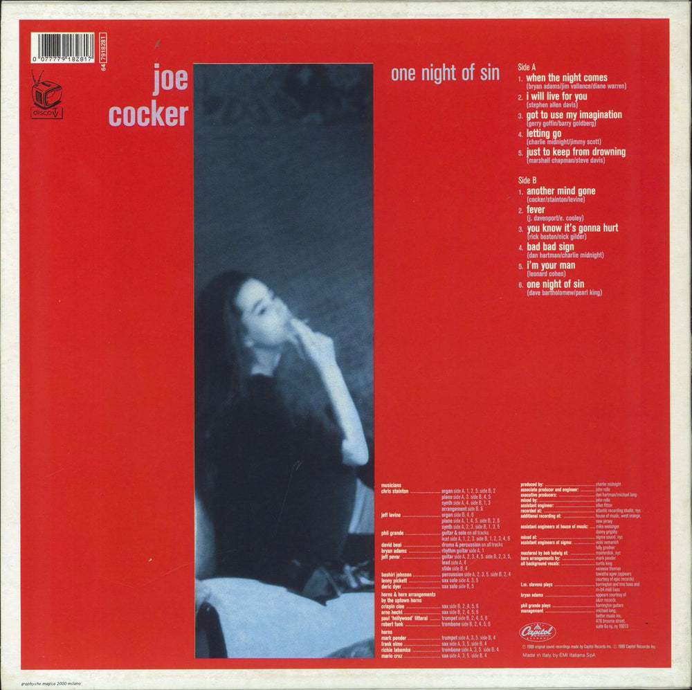 Joe Cocker One Night Of Sin Italian vinyl LP album (LP record) 077779182817