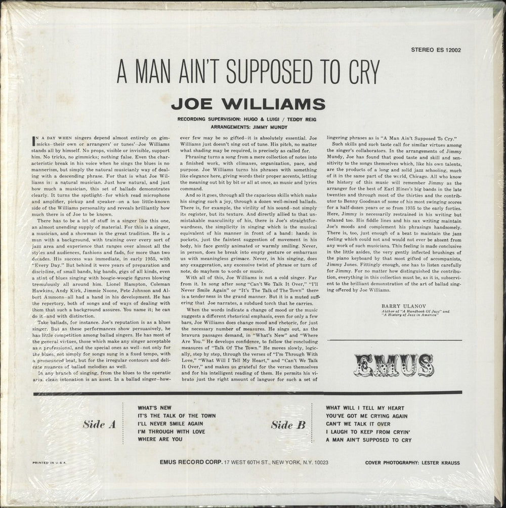 Joe Williams A Man Ain't Supposed To Cry US vinyl LP album (LP record) JWMLPAM836719