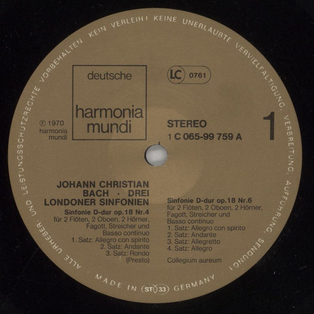 Johann Christoph Friedrich Bach Drei Londoner Sinfonien German vinyl LP album (LP record) 3UKLPDR859847