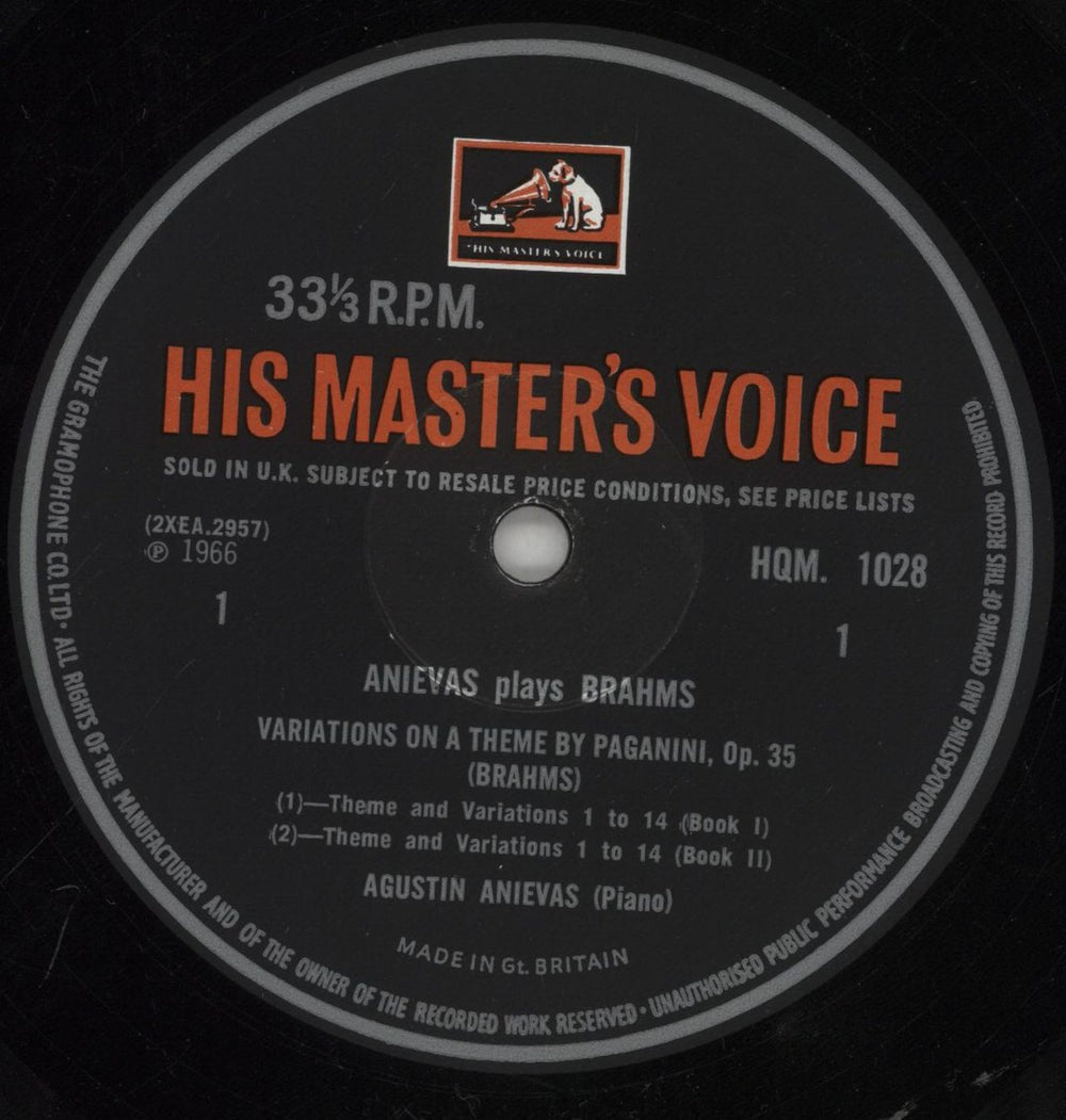 Johannes Brahms Brahms: Variations On A Theme By Paganini, Op. 35 / Variations And Fugue On A Theme By UK vinyl LP album (LP record) B10LPBR861656