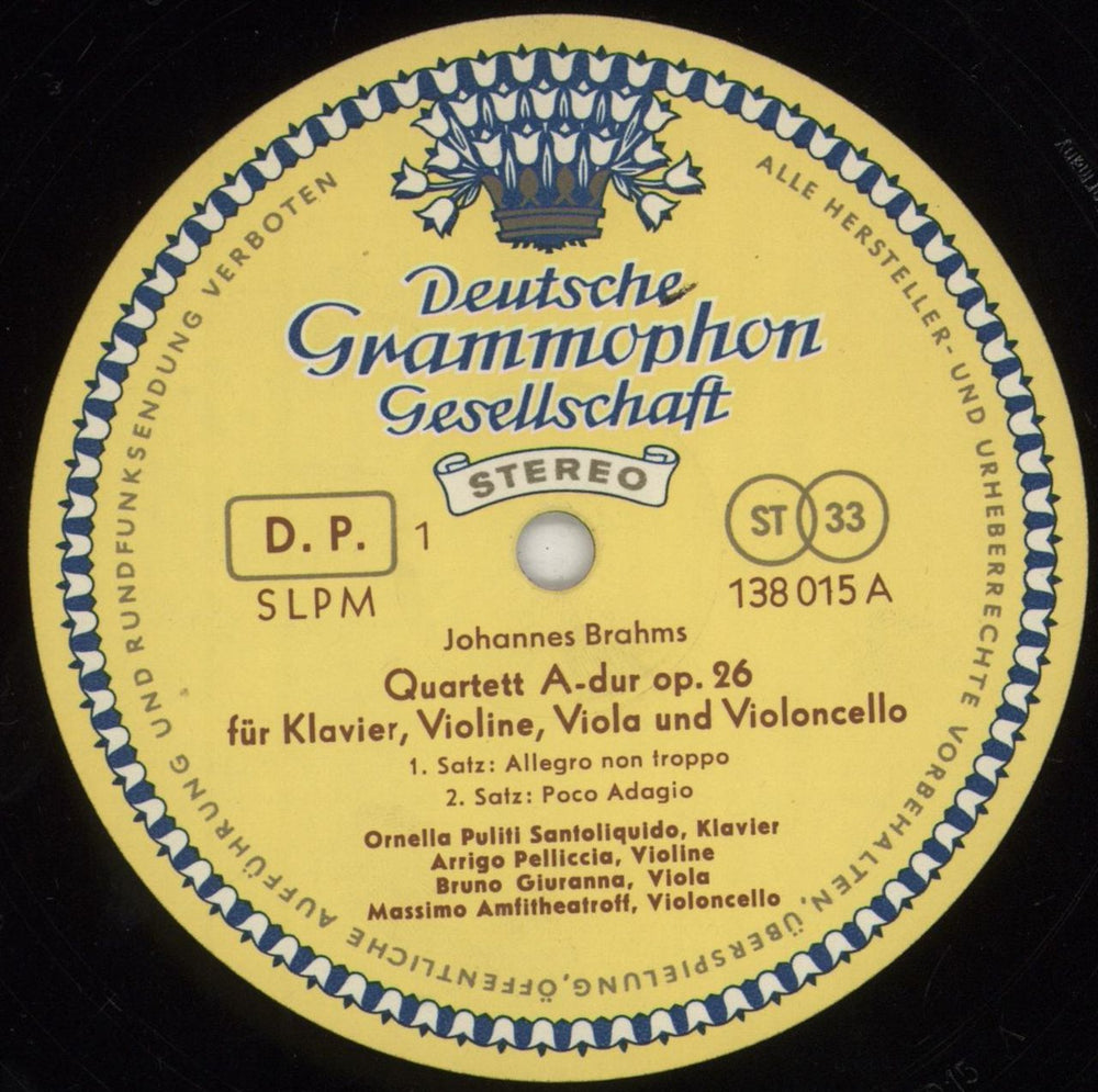 Johannes Brahms Klavier-Quartett A-Dur Op. 26 German vinyl LP album (LP record) B10LPKL857058