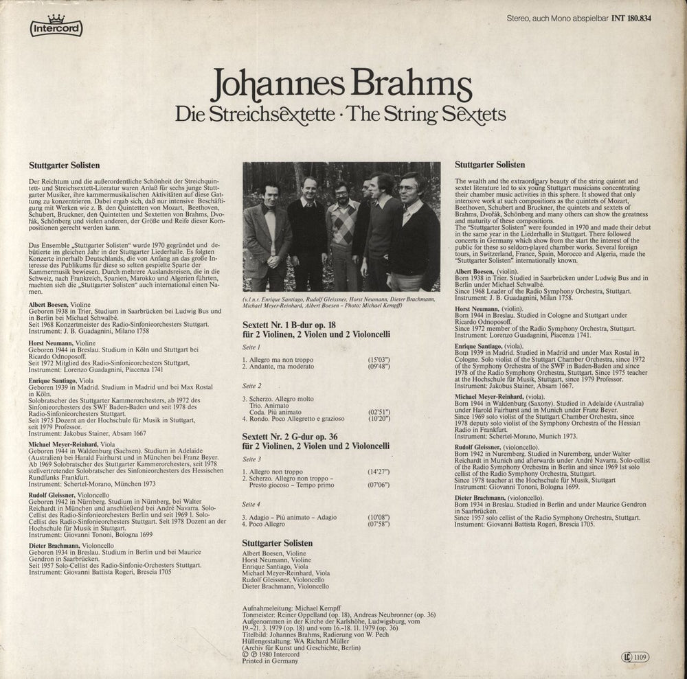 Johannes Brahms String Sextet No. 1 Bm Op. 18 / String Sextet No. 2 Gm Op. 36 UK 2-LP vinyl record set (Double LP Album)
