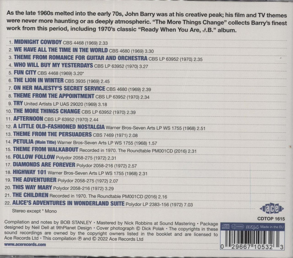 John Barry (Composer) The More Things Change (Film, TV & Studio Work 1968-1972) UK CD album (CDLP)